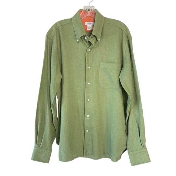 ORIAN Men's Size Large Autumn Green Cotton Button Down Long Sleeve Shirt Italy - Picture 1 of 5
